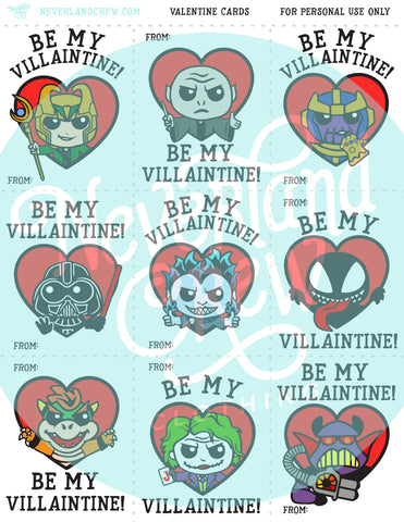 VILLAINTINE (BOY CHARACTERS) VALENTINE CARDS INSTANT DOWNLOAD